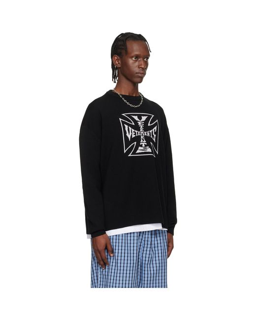 Vetements Double Biker Cross Logo Sweater in Black for Men | Lyst