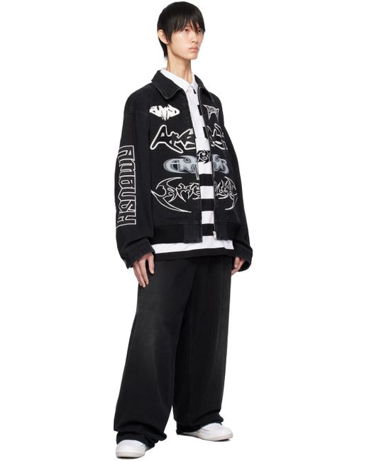 メンズ Ambush ロゴパッチ デニム ボンバージャケット ブラック メンズ Ambush ロゴパッチ デニム ボンバージャケット ブラック