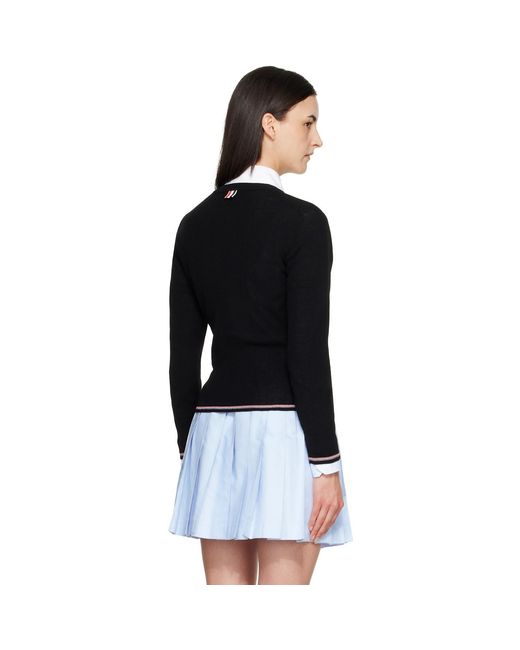 Thom Browne Black Rib Stitch Crew Neck Merino Wool Cardigan