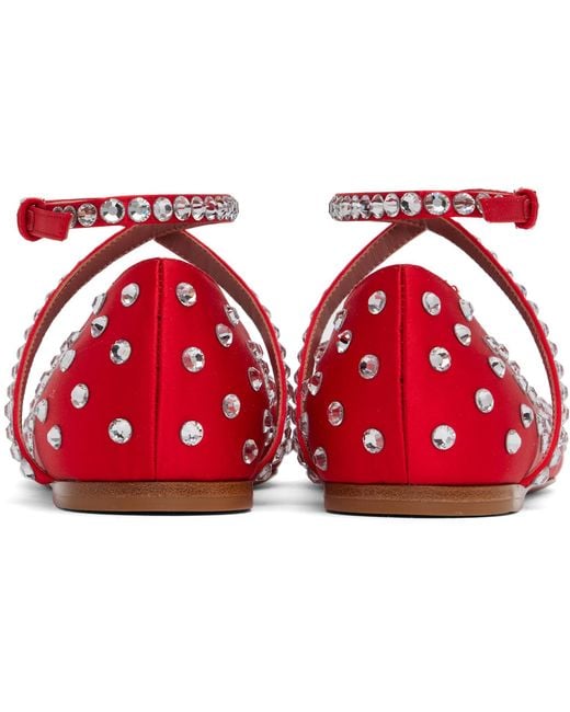 AMINA MUADDI Red Ane Crystal Lace Up Ballerina Flats