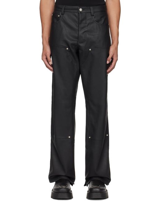 M I S B H V Black Carpenters Faux-Leather Trousers for men