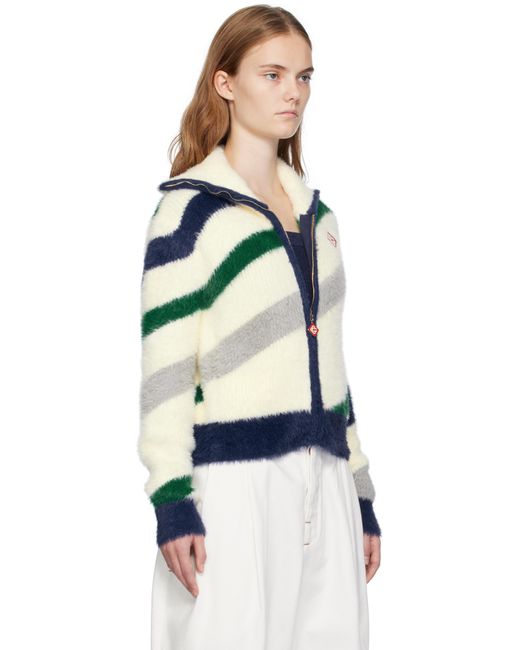 Casablanca Black Off- Striped Fluffy Zip Up Jacket