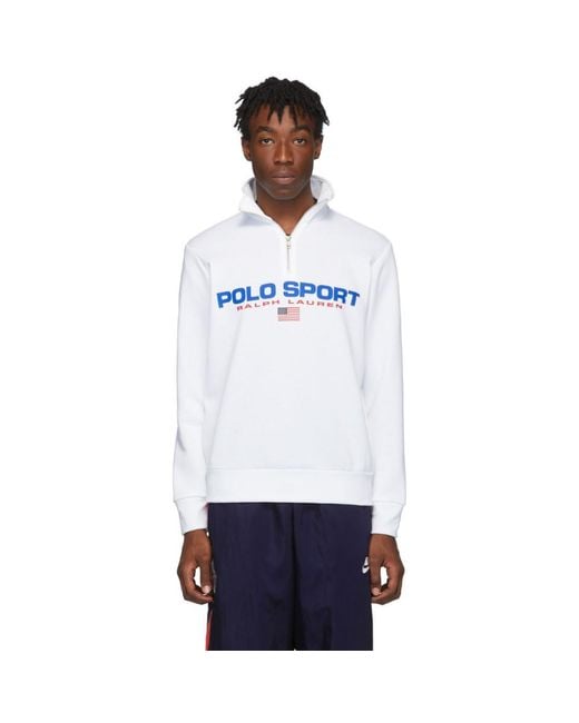 Polo Ralph Lauren White Quarter Zip Sport Sweatshirt for men
