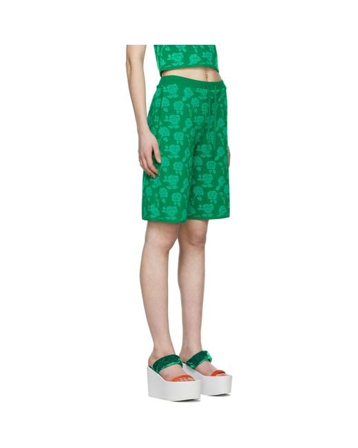 Pushbutton Green Polyester Shorts