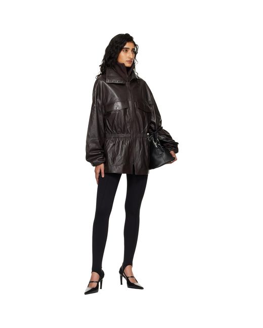 Frankie Shop Black Burgundy Carnaby Funnel Neck Leather Jacket