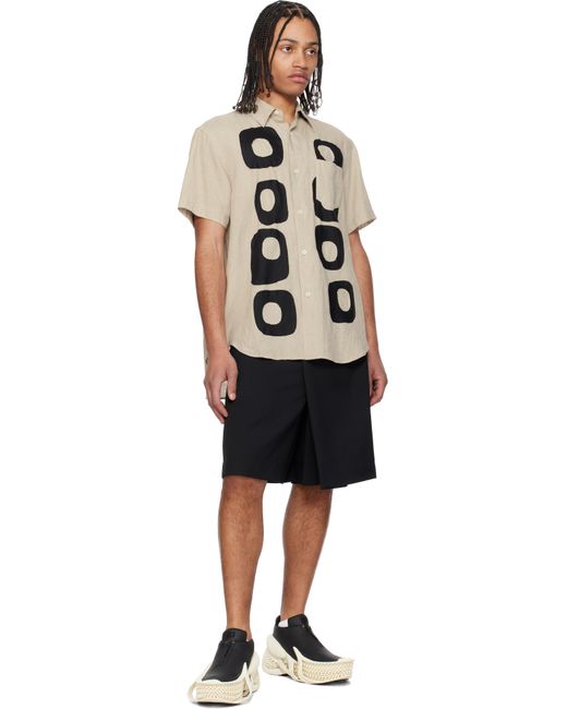 メンズ Fumito Ganryu ベージュ Pattern Patchwork Linen シャツ Black