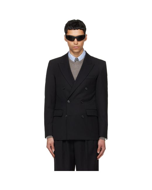 TONYWACK Black Wool Double-Breasted Tailored Blazer for men