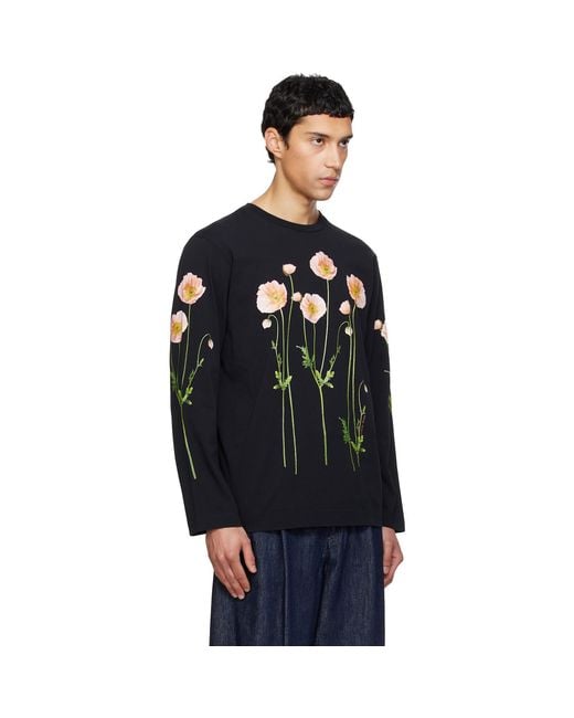 Simone Rocha Black Poppy Field Print Long Sleeve T-Shirt for men