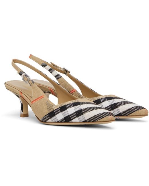 Burberry Black Check Birdie Slingback Pump Heels