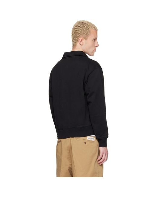 Merz B. Schwanen Black Authentic Fleece Polo Collared Half-Zip Cotton Sweatshirt for men