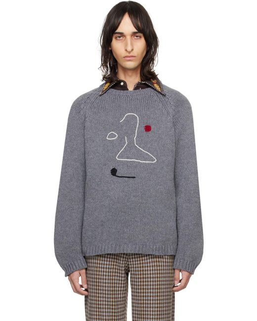 Bode Gray Doodle Sweater for men