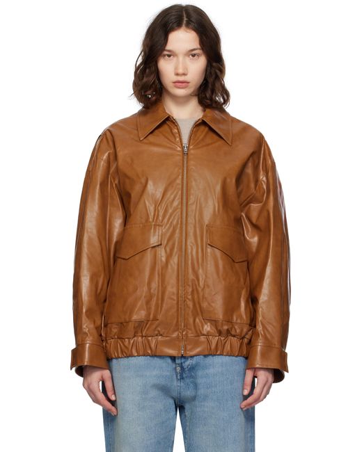 MM6 by Maison Martin Margiela ブラウン オーバーサイズ フェイクレザー ボンバージャケット Brown