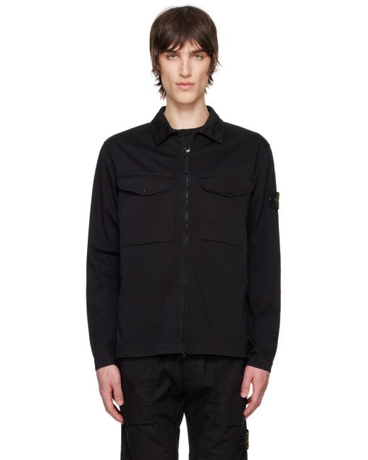STONE  /オーガニックコットンストレッチ オーバーシャツ メンズ Stone Island ブラック ストレッチ オーガニックコットン