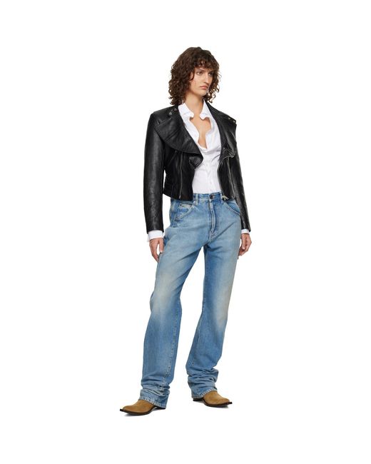 Maison Margiela Black Folded Collar Leather Jacket