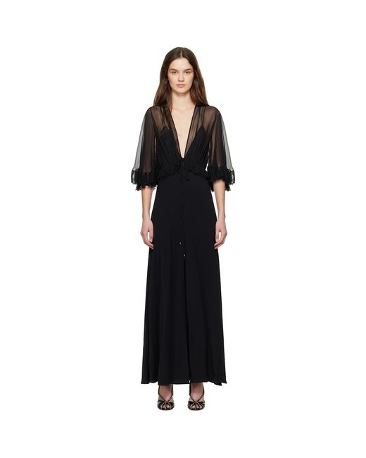 Chloé Black V-neck Long Dress In Crêpe Satin