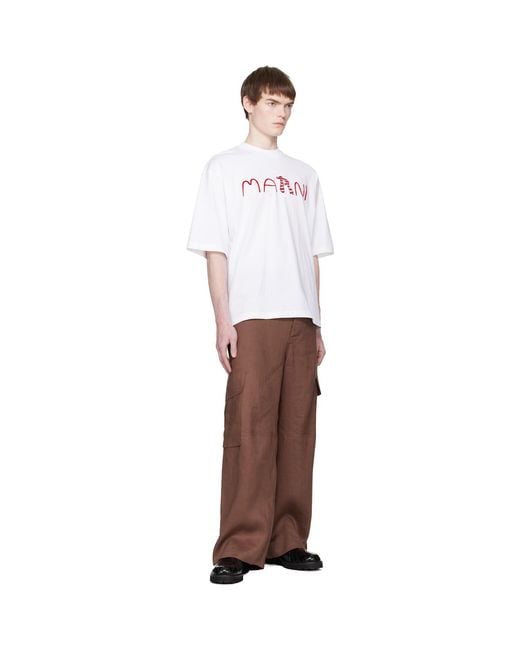 Marni White Flocked Animal Alphabet Logo' T-Shirt for men