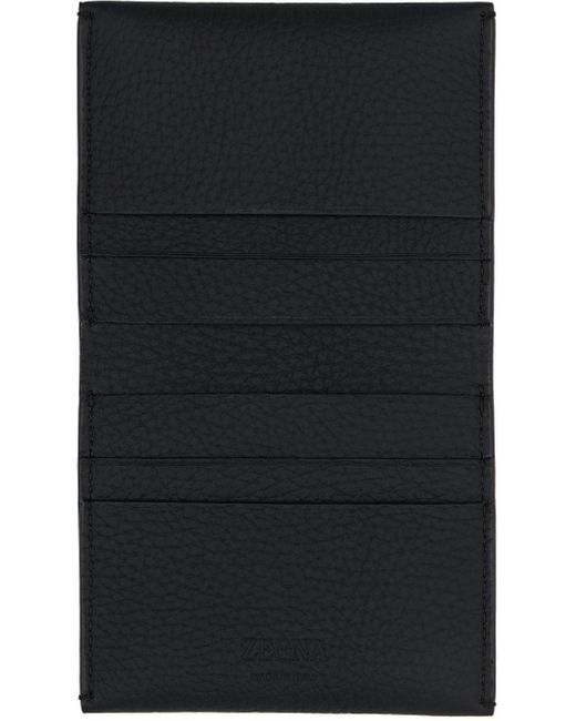 Zegna Black Foldable Leather Card Holder for men
