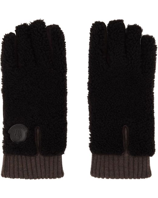 Moncler Black Paneled Shearling Gloves for men