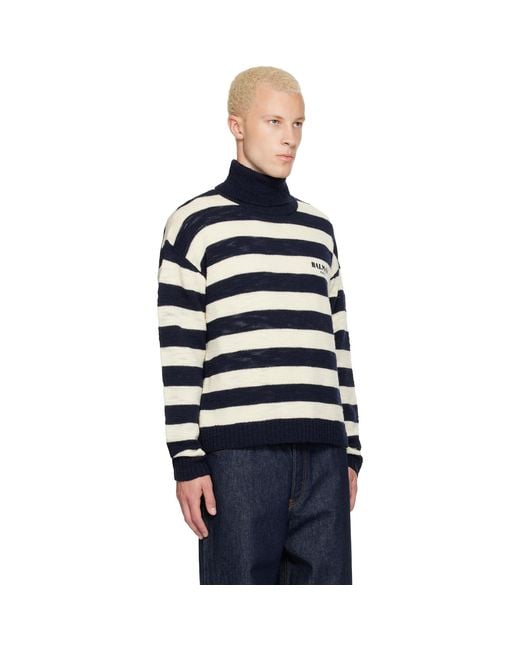 Balmain Blue Off- Mariniere Vintage Wool Turtleneck for men