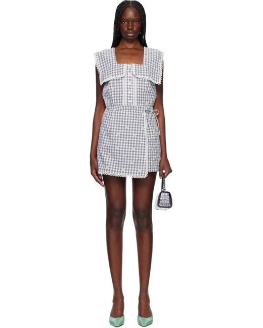 Anna Sui Black Daisy Embroidery On Gingham Tie Romper