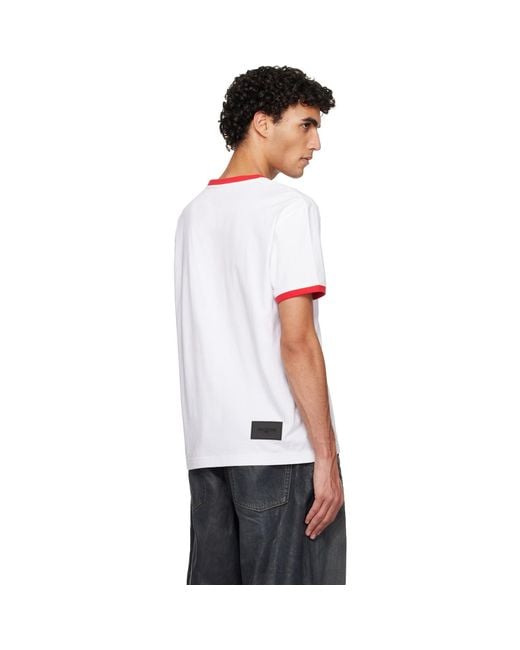 we11done White Cursive Logo Fitted Ringer T-Shirt for men