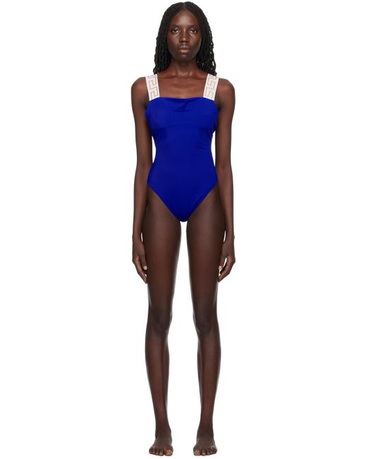 Versace Black Blue Greca Border Swimsuit