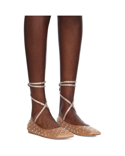 AMINA MUADDI Brown Ane Crystal Lace Up Ballerina Flats