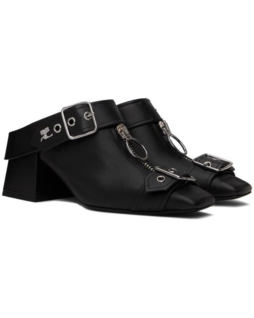 Courreges Black Gogo Leather Mules
