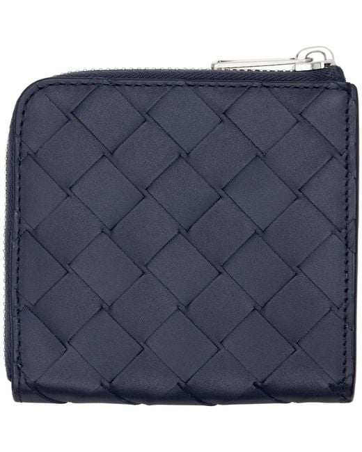 Bottega Veneta Blue Intrecciato Square Zip Around Wallet for men