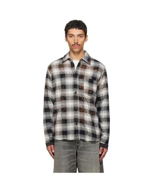 Palm Angels Gray Off- Classic Logo Check Shirt for men