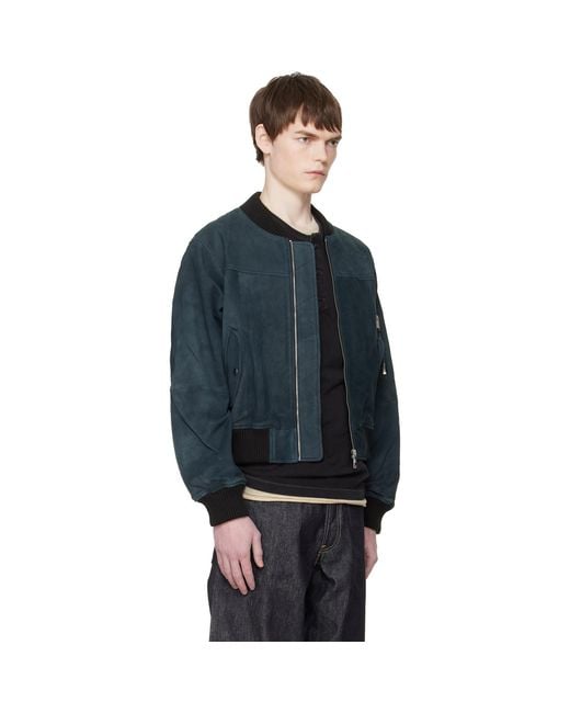 Deadwood Blue Bofinger Suede Bomber Jacket for men