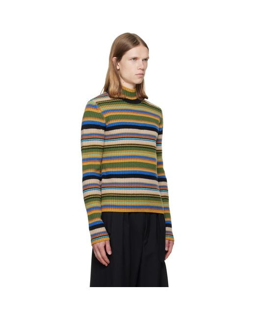 Dries Van Noten Green Ribbed Wool Turtleneck for men