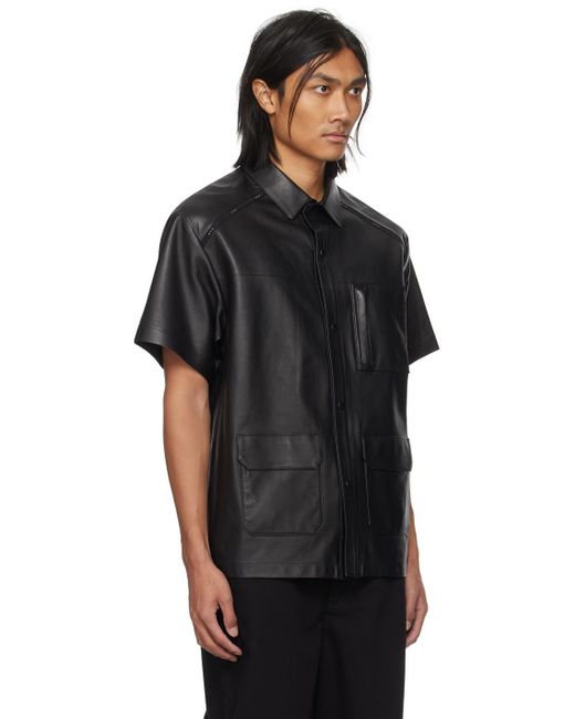 RTA Black Pocket Leather Shirt for men