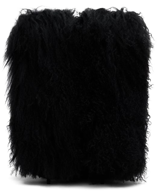 Paris Texas Black Furry Stiletto Midcalf Boots