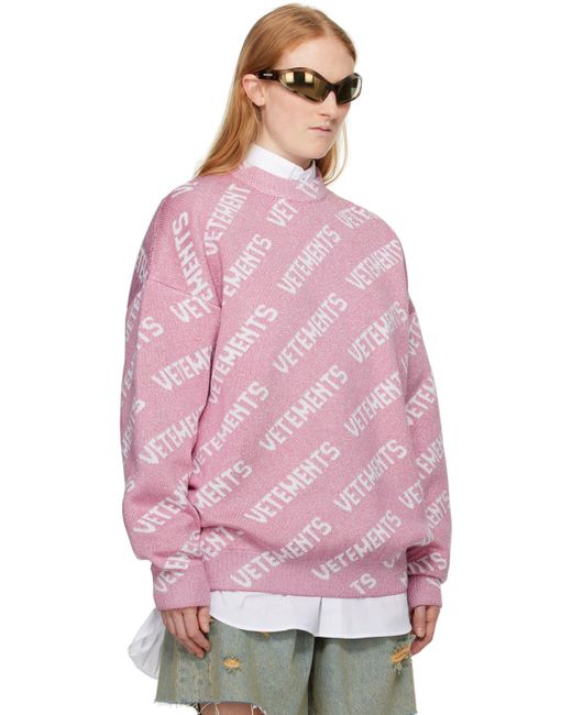Pull rose à motif à logo en tricot jacquard Vetements en coloris Pink