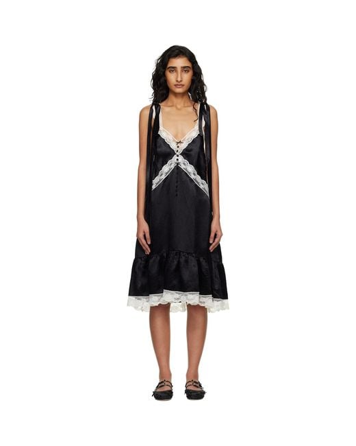 Marc Jacobs Black Satin Lace Slip Midi Dress