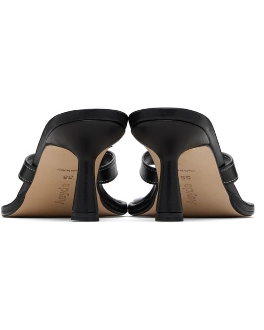 Aeyde Black Daphne Leather Thong Heeled Sandals