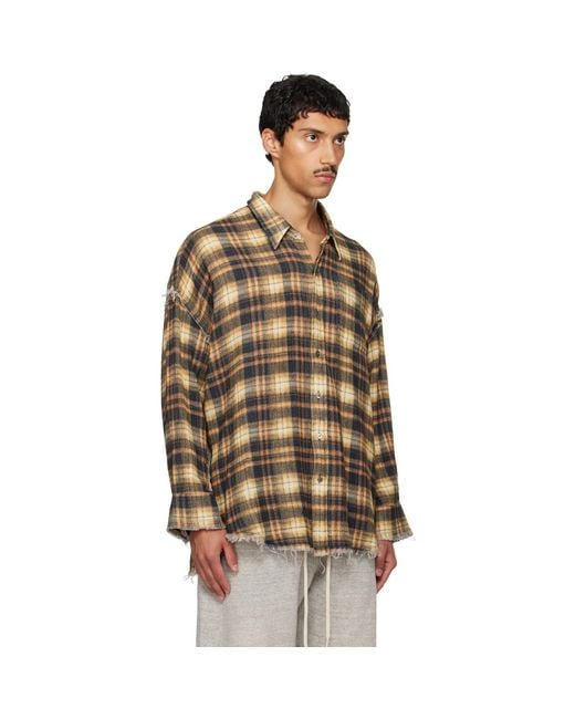 R13 Brown Shredded Seam Drop Neck Shirt for men