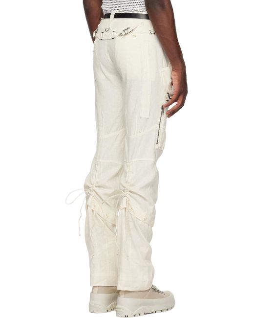 Hyein Seo White Off- Distressed Trousers for men