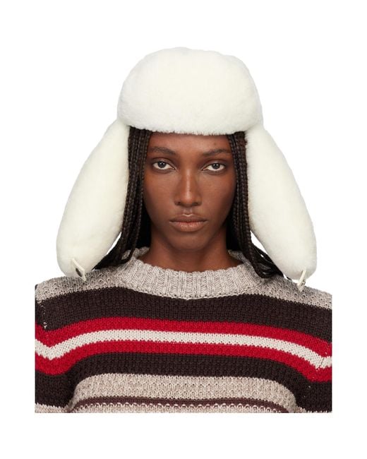 Marni Red Off- Shearling Aviator Hat