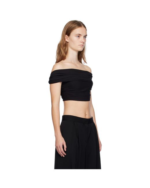 Casablanca Black Crepe Draped Crop Top T-Shirt