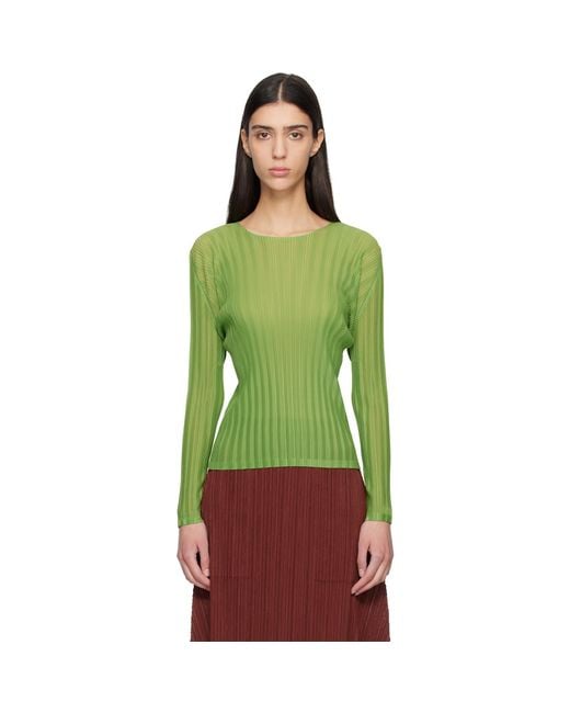 Pleats Please Issey Miyake Green Rib Pleats November Top