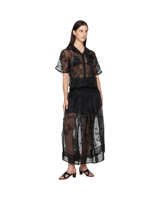 Ganni Black Embellished Organza Shirt