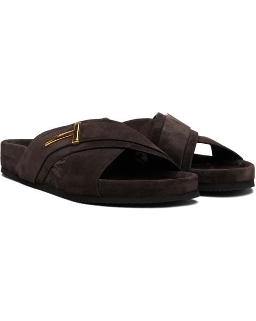 Tom Ford Black Suede Wicklow T Slides for men