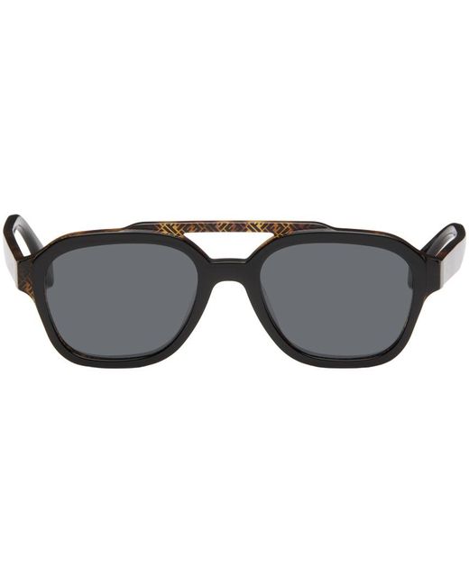 Fendi Black Aviator-style Logo-print Tortoiseshell Acetate Sunglasses for men