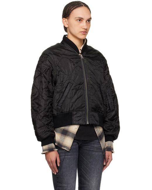 R13 Black Quilted Bomber Jacket