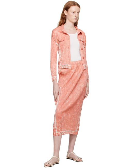 Pleats Please Issey Miyake Pink Trail Denim Midi Skirt | Lyst Canada