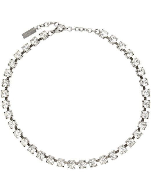 Saint Laurent Metallic Silver Crystal Choker Necklace