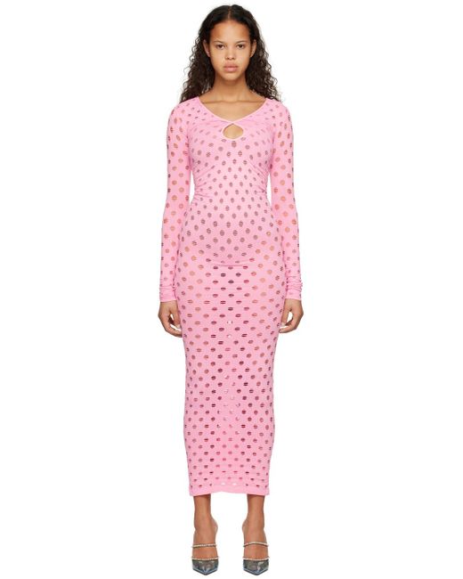 Maisie Wilen Pink Perforated Midi Dress