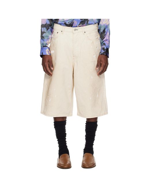 Acne Natural Off- Distressed Denim Shorts for men